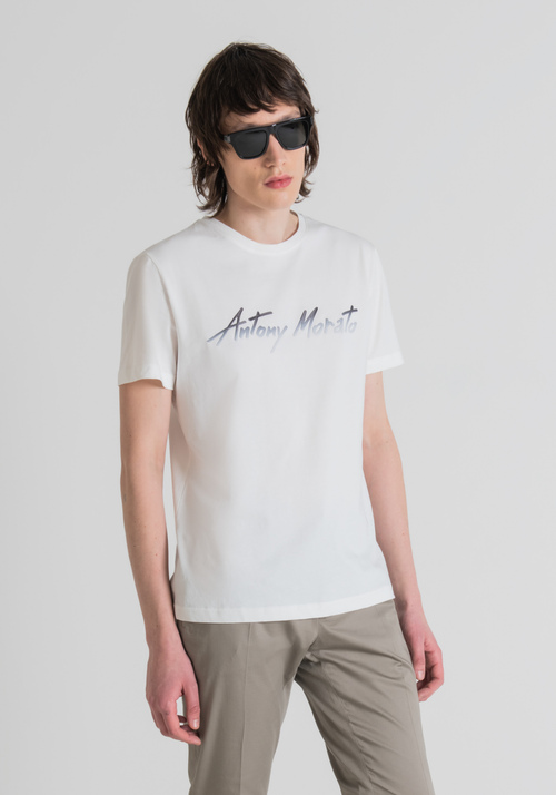 SLIM-FIT PURE COTTON T-SHIRT WITH SHADED LOGO - Mood Singapore | Antony Morato Online Shop