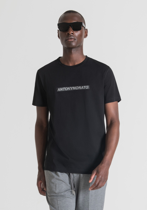 T-SHIRT SLIM FIT EN PUR COTON AVEC LOGO IMPRIMÉ EFFET FUMÉ - Vêtements | Antony Morato Online Shop