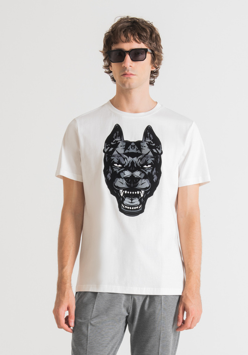 T-SHIRT SLIM FIT EN PUR COTON AVEC IMPRIMÉ FLOQUÉ - T-shirts & Polo | Antony Morato Online Shop