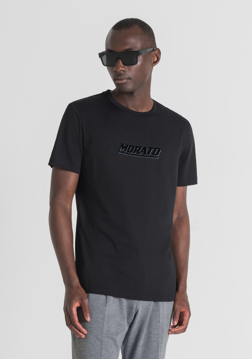 SLIM-FIT T-SHIRT IN PURE COTTON WITH FLOCKED LOGO PRINT - Men's T-shirts & Polo | Antony Morato Online Shop