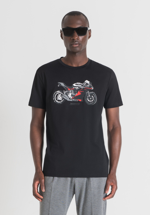 PURE COTTON SLIM-FIT T-SHIRT WITH MOTORBIKE PRINT - Preview FW22 | Antony Morato Online Shop