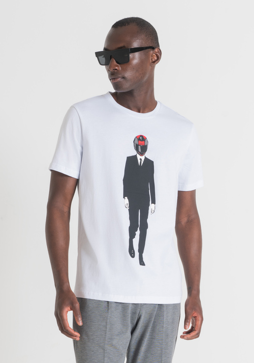 T-SHIRT SLIM FIT EN PUR COTON AVEC IMPRIMÉ MOTOCYCLISTE - T-shirts & Polo | Antony Morato Online Shop