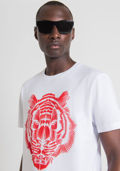 T-SHIRT SLIM FIT EN PUR COTON AVEC IMPRIMÉ TIGRE - T-shirts & Polo | Antony Morato Online Shop