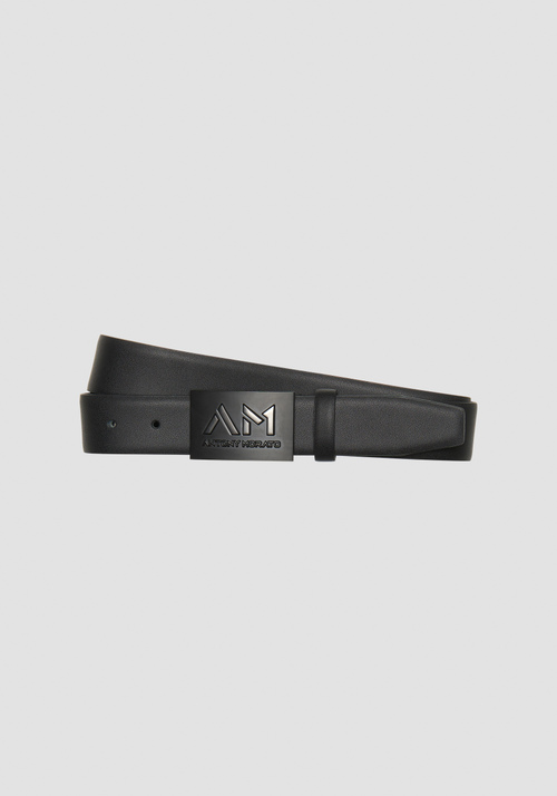BLACK LEATHER BELT WITH MATTE LOGO TAB - Men's Belts | Antony Morato Online Shop