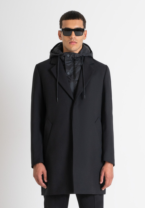 BLACK REGULAR FIT COAT WITH HOODED INNER VEST - Men's Field Jackets and Coats | Antony Morato Online Shop