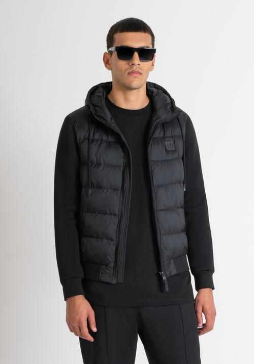 SLIM FIT DOWN JACKET IN BLUE NYLON AND SCUBA FABRIC SLEEVES Antony Morato