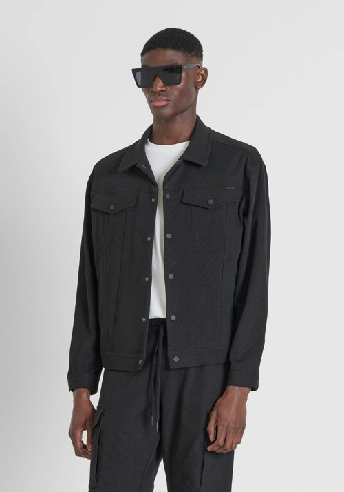 JACKE REGULAR FIT IN TWILL AUS BAUMWOLLE MIT METALL-LOGO - Schwarzes Outfit | Antony Morato Online Shop