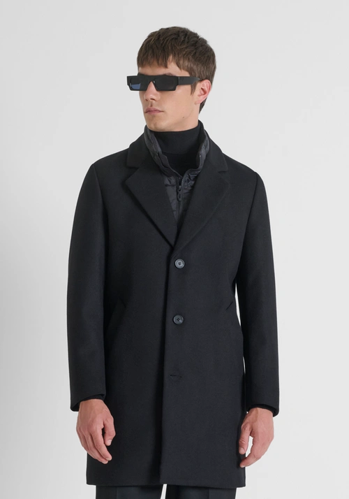 RUPERT REGULAR FIT COAT IN WOOL/CASHMERE BLEND - Total Black Outfit | Antony Morato Online Shop