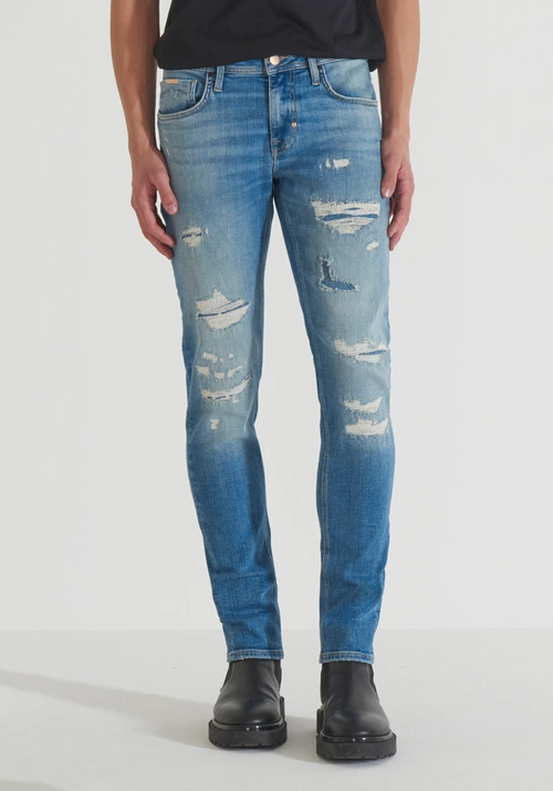 "OZZY" TAPERED FIT JEANS IN VINTAGE BLUE DENIM - Jeans | Antony Morato Online Shop