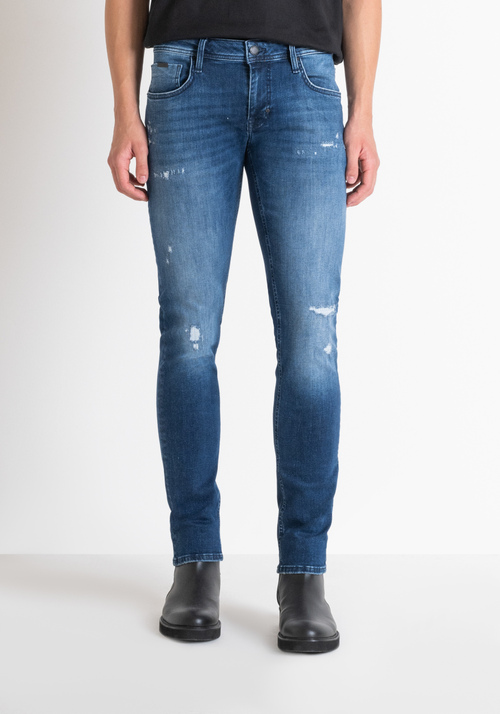 TAPERED FIT "OZZY" JEANS IN BLUE ELASTIC DENIM WITH RIPS - Jeans | Antony Morato Online Shop