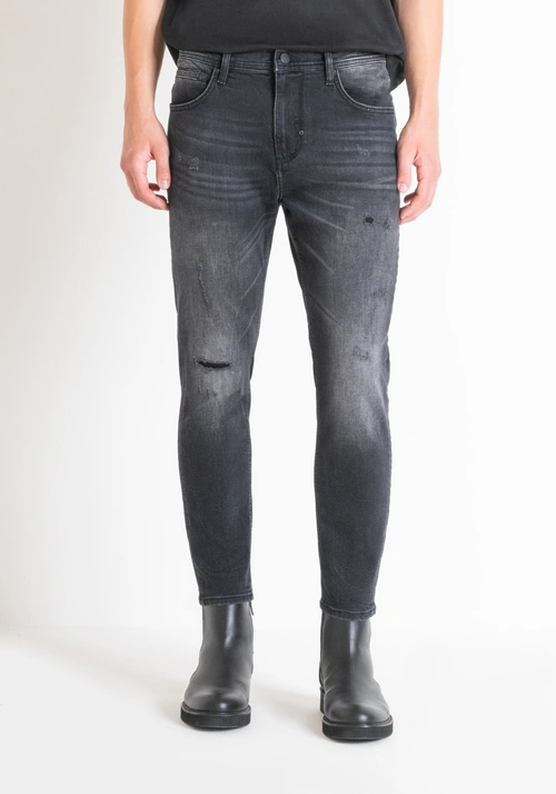 SKINNY CROPPED FIT "KARL" JEANS IN BLACK DENIM WITH RIPS - karl | Antony Morato Online Shop