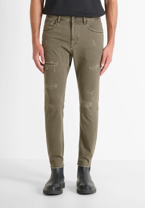 SKINNY CROPPED FIT JEANS „KARL“ AUS GRAUEM DENIM MIT RISSEN - Jeans | Antony Morato Online Shop