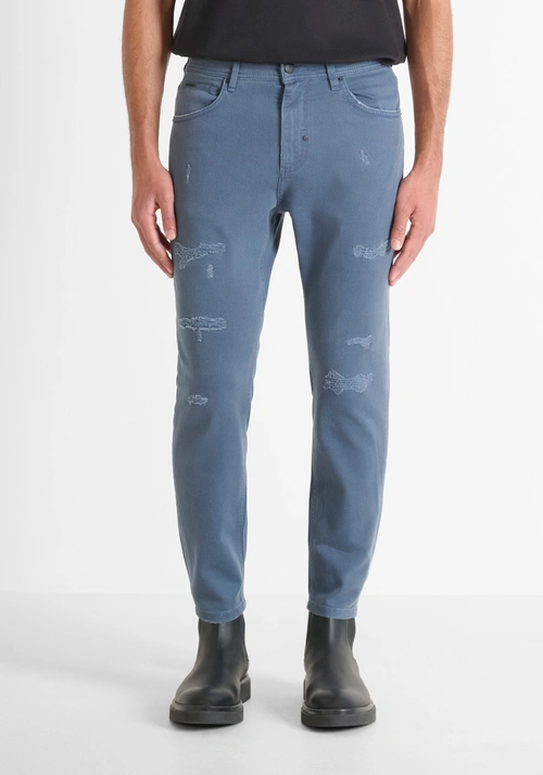 SKINNY CROPPED FIT JEANS „KARL“ AUS GRAUEM DENIM MIT RISSEN - Jeans | Antony Morato Online Shop