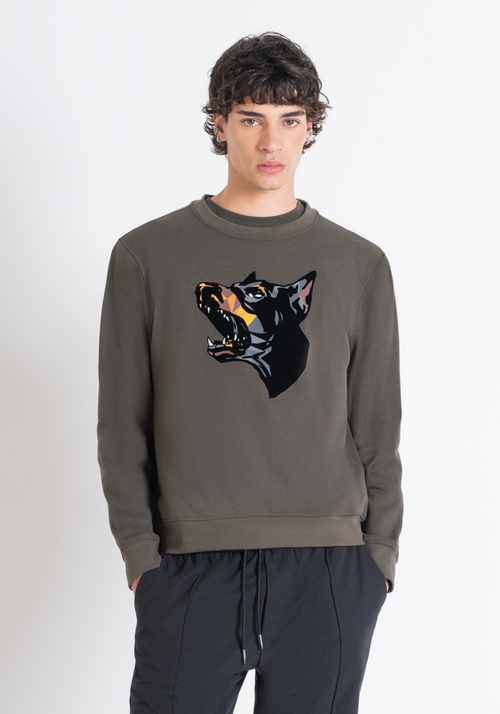 REGULAR FIT SWEATSHIRT IN GREEN COTTON BLEND WITH DOBERMANN PRINT - Sweatshirts | Antony Morato Online Shop