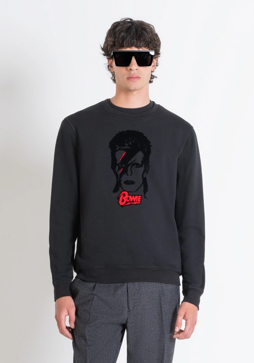 REGULAR FIT SWEATSHIRT IN BLACK SUSTAINABLE COTTON BLEND WITH "DAVID BOWIE" PRINT - Sweatshirts | Antony Morato Online Shop
