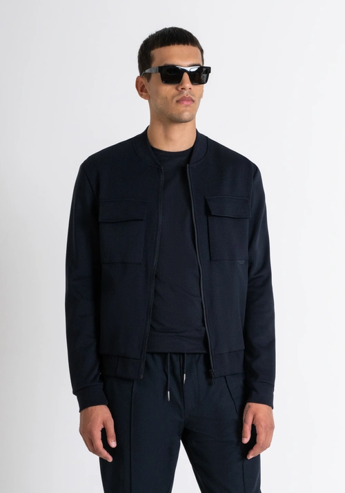 SWEATSHIRT SLIM FIT MIT REISSVERSCHLUSS UND TASCHEN AUS BLAUEM BAUMWOLL-MISCHGEWEBE MIT LOGO - Sweatshirts | Antony Morato Online Shop