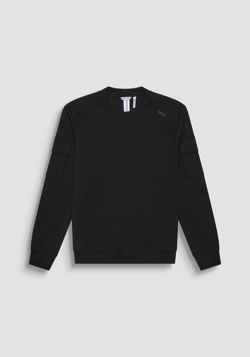 SWEATSHIRT REGULAR FIT MIT RUNDHALSAUSSCHNITT AUS EINFARBIGEM BAUMWOLL-MISCHGEWEBE - Schwarzes Outfit | Antony Morato Online Shop