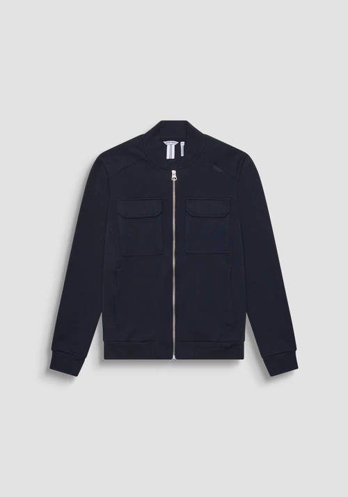 SUDADERA REGULAR FIT DE MEZCLA DE ALGODÓN CON CREMALLERA Y PLACA CON LOGOTIPO TONO SOBRE TONO - Sudaderas | Antony Morato Online Shop