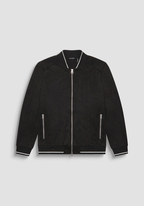 SWEATSHIRTJACKE REGULAR FIT MIT VELOURSLEDER-EFFEKT - Schwarzes Outfit | Antony Morato Online Shop