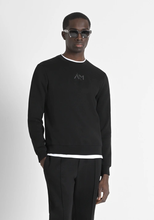 SWEATSHIRT REGULAR FIT MIT WILDLEDER-OPTIK UND EINSÄTZEN AUS KUNSTLEDER - Schwarzes Outfit | Antony Morato Online Shop
