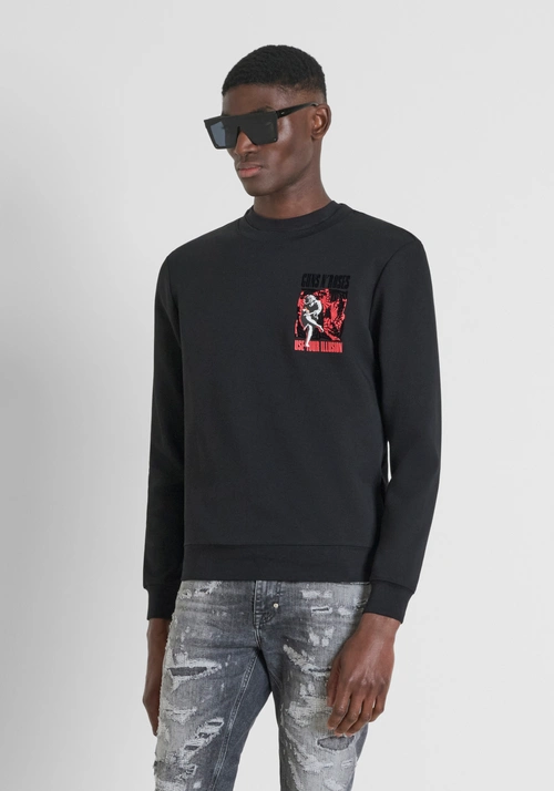 FELPA REGULAR FIT IN MISTO COTONE CON STAMPA GUNS N' ROSES - Outfit Total Black | Antony Morato Online Shop