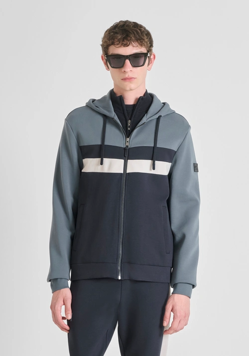 FELPA CON CAPPUCCIO E ZIP REGULAR FIT IN MISTO COTONE FASCIA COLORATA - Felpe Uomo | Antony Morato Online Shop