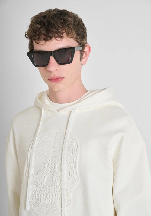 FELPA CON CAPPUCCIO BOXY FIT IN MISTO COTONE CON STAMPA SKULL - Felpe Uomo | Antony Morato Online Shop