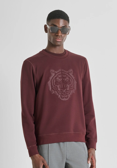 REGULAR FIT CREWNECK SWEATSHIRT IN SUSTAINABLE COTTON BLEND WITH TIGER PRINT - Clothing | Antony Morato Online Shop