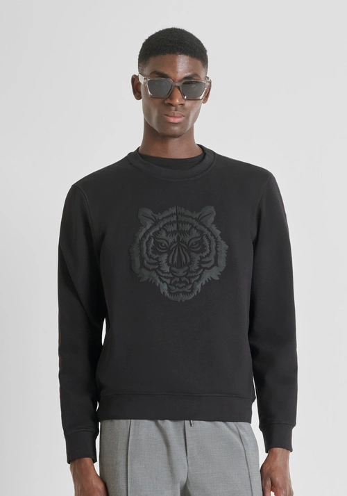 FELPA GIROCOLLO REGULAR FIT IN MISTO COTONE SOSTENIBILE CON STAMPA TIGRE - Felpe Uomo | Antony Morato Online Shop
