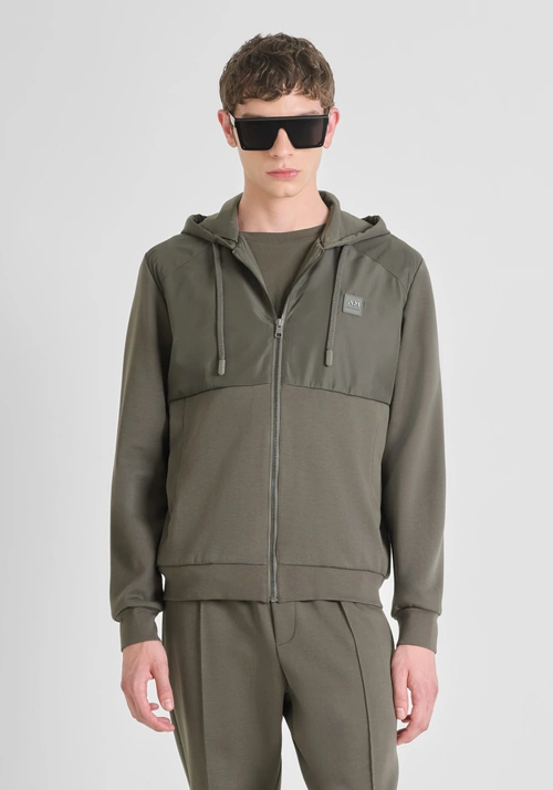 SUDADERA CON CREMALLERA REGULAR FIT EN MEZCLA ALGODÓN CON TEJIDO CONTRASTANTE - Sudaderas | Antony Morato Online Shop