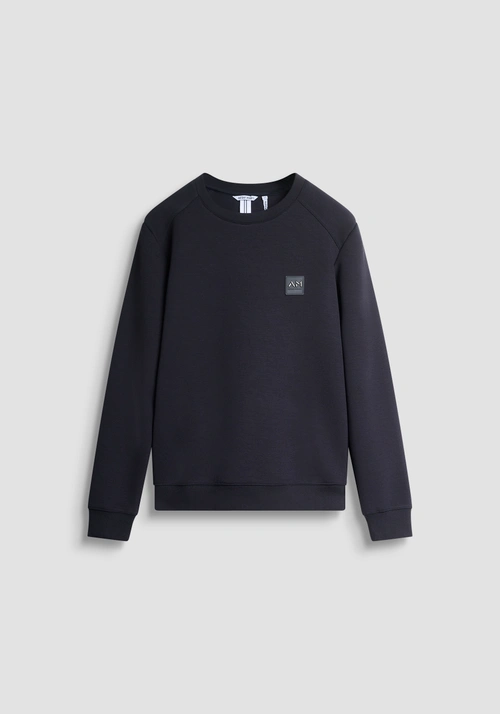 REGULAR FIT RUNDHALS-SWEATSHIRT AUS ELASTISCHEM SCUBA-STOFF MIT GUMMIERTEM LOGO-BADGE - Sweatshirts | Antony Morato Online Shop