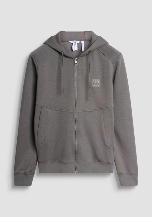 REGULAR FIT-SWEATSHIRT MIT REISSVERSCHLUSS AUS ELASTISCHEM STOFF MIT GUMMIERTEM LOGO-BADGE - Sweatshirts | Antony Morato Online Shop