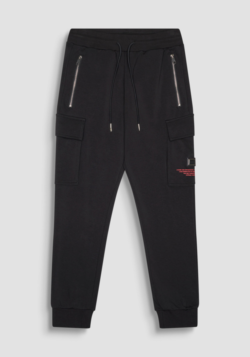 REGULAR FIT COTTON SWEATSHIRT TROUSERS RED TAG - Total Black Outfit | Antony Morato Online Shop