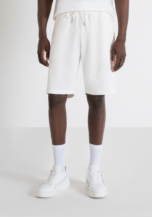 REGULAR FIT COTTON-BLEND ARMOR PLUSH SHORTS WITH EMBROIDERED MONOGRAM - Clothing | Antony Morato Online Shop