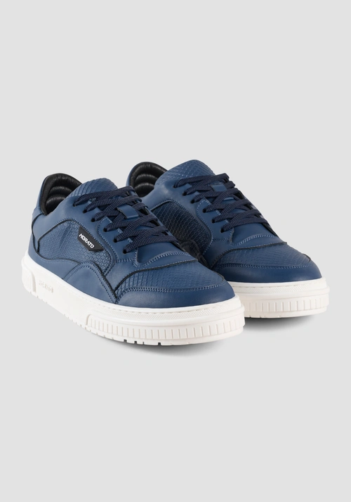 "CONNIE" LOW-TOP TRAINERS IN LEATHER WITH REPTILE PRINT DETAILS - Footwear | Antony Morato Online Shop