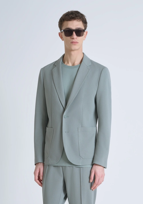 VESTE SLIM FIT « ANOUK » EN SERGÉ DE COTON STRETCH AVEC FERMETURE À DEUX BOUTONS - Vestes et Gilets | Antony Morato Online Shop