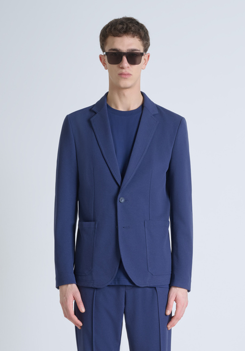 VESTE SLIM FIT « ANOUK » EN SERGÉ DE COTON STRETCH AVEC FERMETURE À DEUX BOUTONS - Vestes et Gilets | Antony Morato Online Shop