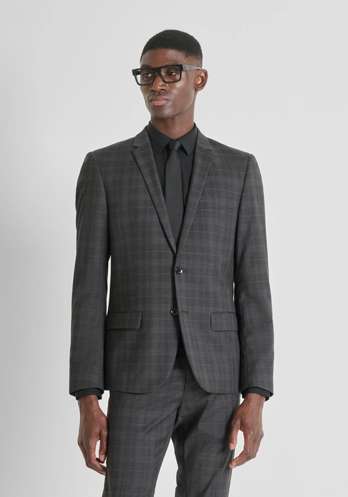 GIACCA SLIM FIT "BONNIE" IN VISCOSA ELASTICA CON PATTERN A SCACCHI - Giacche e Gilet Uomo | Antony Morato Online Shop