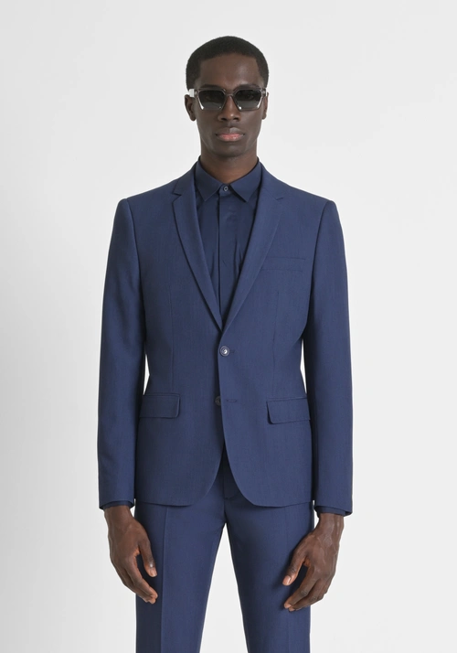 VESTE « BONNIE » CINTRÉE À BOUTONNAGE SIMPLE EN VISCOSE MÉLANGÉE EXTENSIBLE AVEC EFFET DENIM - Vestes et Gilets | Antony Morato Online Shop