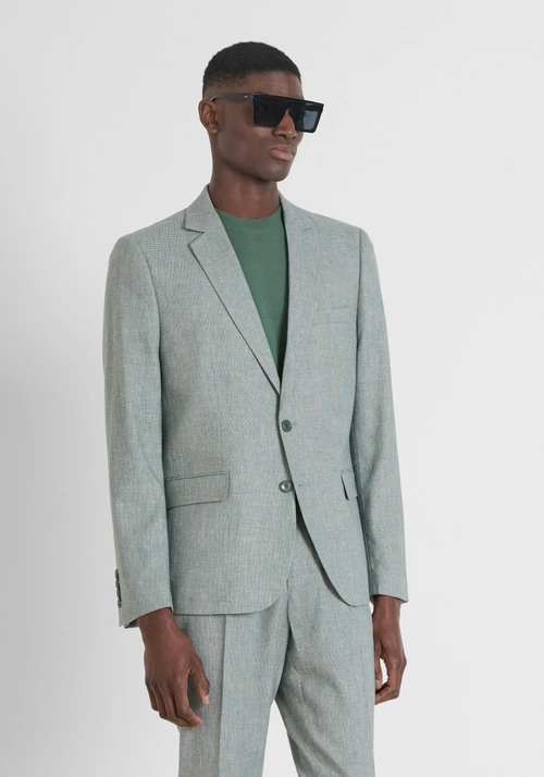 JACKET REGULAR FIT "LUIS" IN STRETCH COTTON LINEN BLEND WITH MICROPATTERN - Chaquetas y Chalecos | Antony Morato Online Shop
