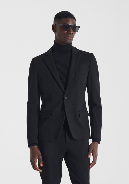 SUPER SLIM FIT "ASHE" JACKET IN TWILL STRETCH VISCOSE BLEND - Total Black Outfit | Antony Morato Online Shop