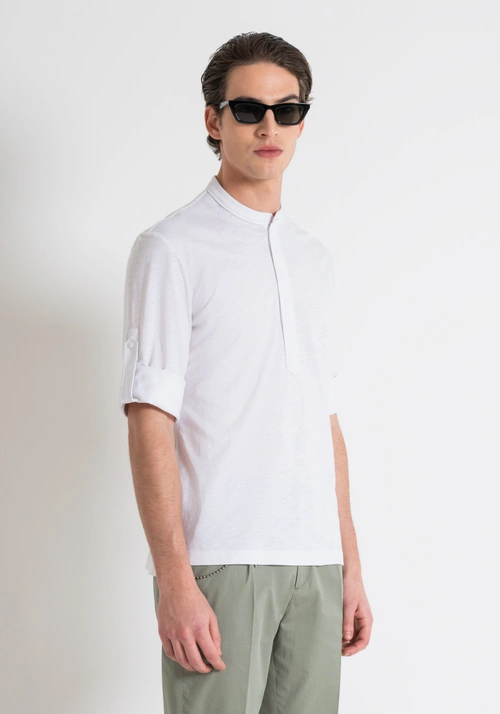 REGULAR FIT FLAMED COTTON T-SHIRT WITH INJECTION RUBBERIZED LOGO PRINT - T-shirts and Polo | Antony Morato Online Shop