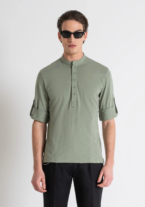 REGULAR FIT FLAMED COTTON T-SHIRT WITH INJECTION RUBBERIZED LOGO PRINT - T-shirts and Polo | Antony Morato Online Shop