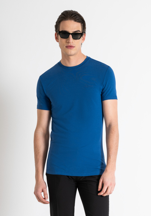SUPER SLIM FIT T-SHIRT IN STRETCH COTTON MODAL FABRIC WITH RUBBER INJECTED LOGO PRINT - T-shirts et polos | Antony Morato Online Shop