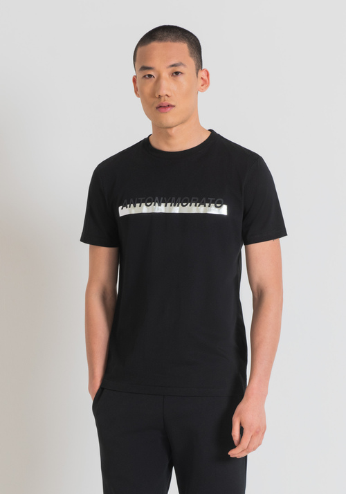 SLIM FIT T-SHIRT IN COTTON WITH RUBBER-EFFECT LOGO PRINT - Men's T-shirts & Polo | Antony Morato Online Shop