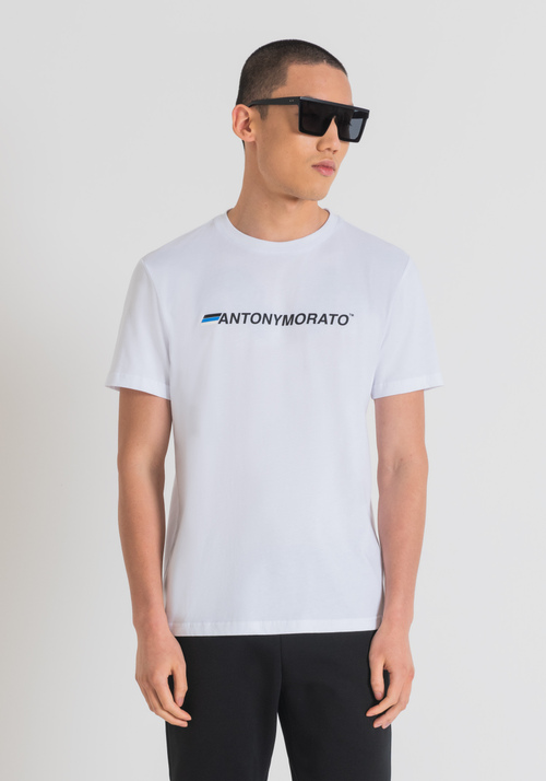 SLIM FIT T-SHIRT IN COTTON WITH RUBBER-EFFECT LOGO PRINT - Clothing | Antony Morato Online Shop