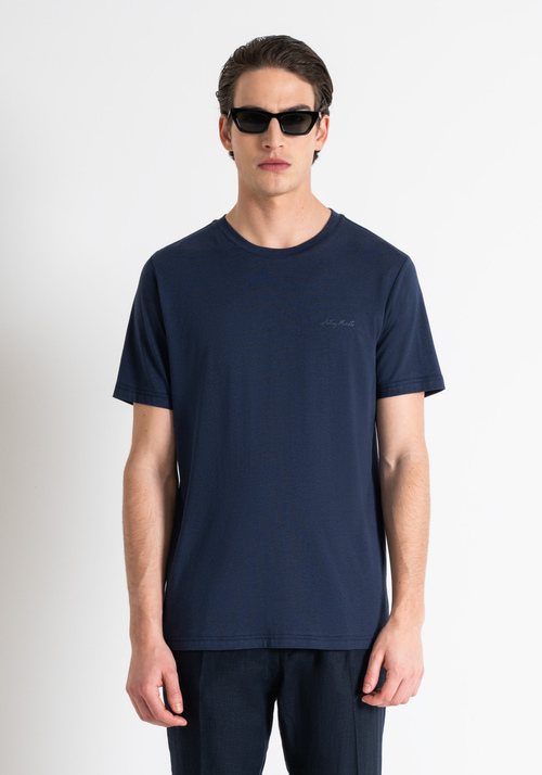REGULAR FIT T-SHIRT IN COTTON-VISCOSE BLEND WITH INJECTION MOLDED RUBBER LOGO PRINT - T-Shirts & Poloshirts | Antony Morato Online Shop