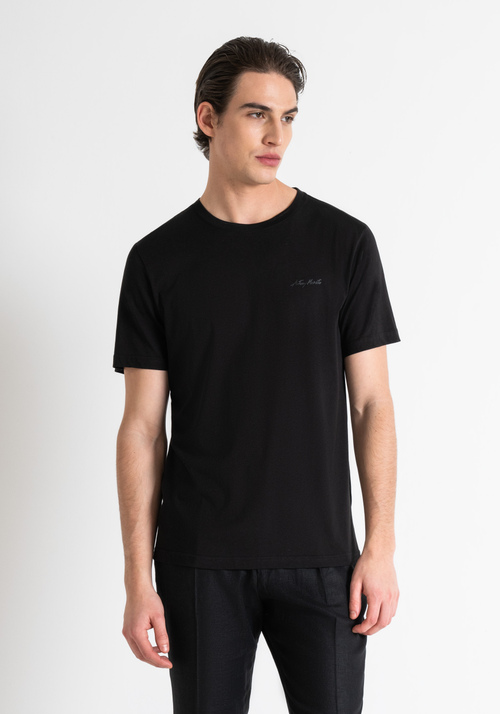 REGULAR FIT COTTON VISCOSE T-SHIRT WITH INJECTION-MOLDED RUBBERIZED LOGO PRINT - Men's T-shirts & Polo | Antony Morato Online Shop