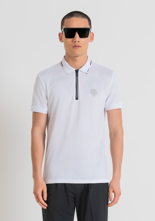 SLIM FIT POLO SHIRT IN MERCERISED COTTON PIQUE WITH RUBBERISED TIGER PRINT - Preview Men's Collection Spring-Summer 2024 | Antony Morato Online Shop