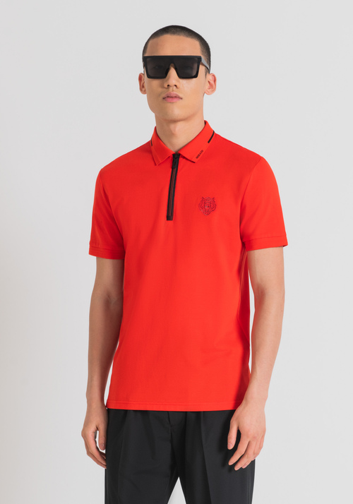 SLIM FIT POLO SHIRT IN MERCERISED COTTON PIQUE WITH RUBBERISED TIGER PRINT - Men's T-shirts & Polo | Antony Morato Online Shop